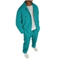 thumbnail image 1 of Fewfanhot Mens Sweatsuit Button Down Jacket Matching Cargo Sweatpants Set with Pockets Loose Athletic 2 Piece Outfits, 1 of 7