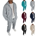 thumbnail image 1 of Fewfanhot Mens Sweatsuit Button Down Jacket Matching Cargo Sweatpants Set with Pockets Loose Athletic 2 Piece Outfits, 1 of 8