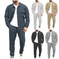 thumbnail image 1 of Fewfanhot Mens Sweatsuit Tracksuit Set 2 Pieces Solid Color Long Sleeve Button up Jacket and Cargo Pants Set, 1 of 7