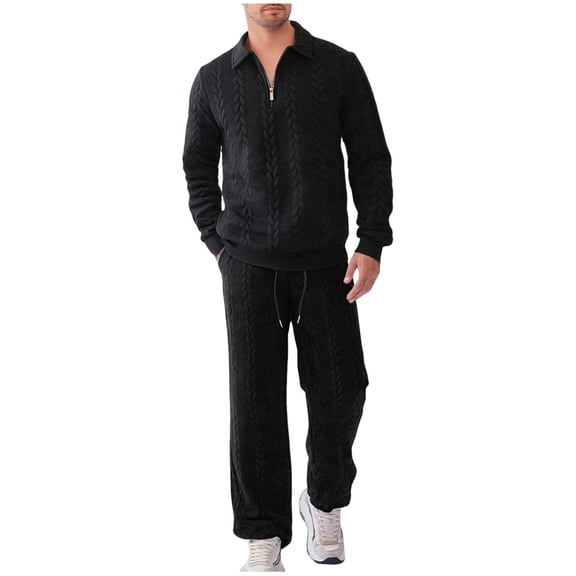 Fewfanhot Mens Sweatsuits 2 Piece Set 2 Piece Outfits Lounge Half Zip Lapel Oversized Sweatshirt Baggy Fall Fashion Sweatpants