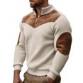thumbnail image 1 of Fewfanhot Mens T Shirts Pullover Quarter Zip Vintage Textured Lapel Sweatshirts Fall Winter Long Sleeve Sport Tops with Elbow Patch, 1 of 8