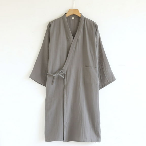 Fewfanhot Mens & Womens Robe Plush Fleece Cardigen V-Neck Long Robe Knee-Length Waist Tie Solid Color Bathrobe with Pockets