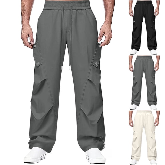 Fewfanhot Mens Work Pants Baggy Sweatpants Fleece Wide Leg with Elastic Drawstring Waist, Casual Loose Lounge Joggers