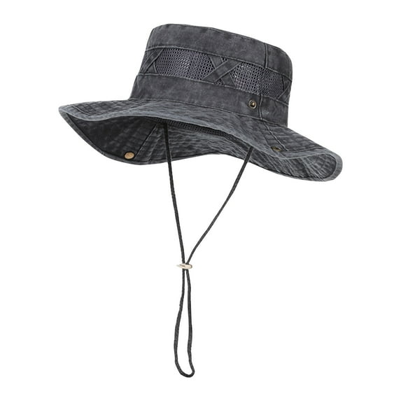 Fewfanhot Mesh Ventilated Boonie Hat for Men Women, UPF50+ UV Protection Wide Brim Sun Hat with Adjustable Chin Strap Breathable Outdoor Cap for Hiking Fishing Camping Gift
