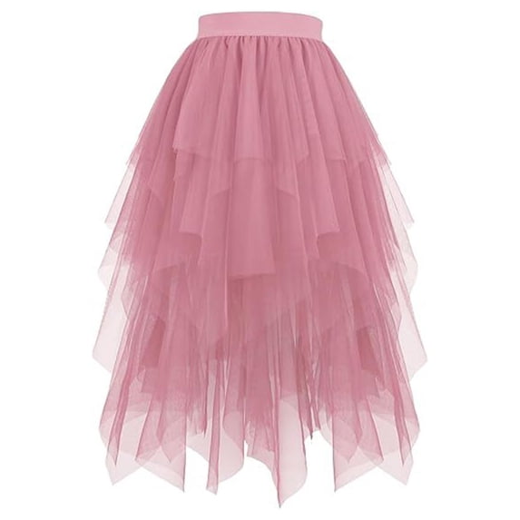 Fewfanhot Mini Skirts for Women Puffy Skirt Asymmetrical Midi Length Ruffled Tutu Layered Mesh Fairy Skirt