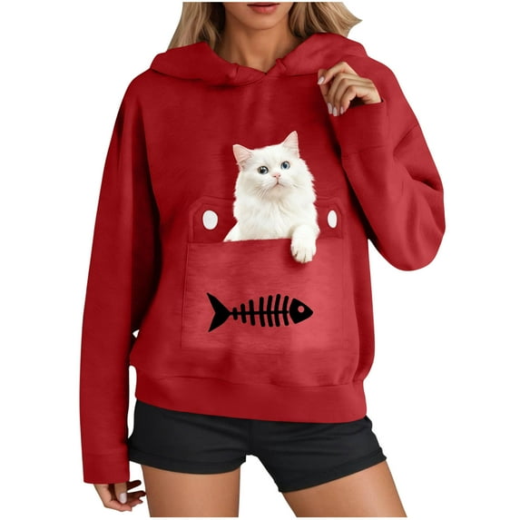 Fewfanhot Oversized Sweatshirt for Women Pet Carrier Sweatshirt Cat Dog Pouch Hoodies Animal Holder Long Sleeve Hood Sweatshirt