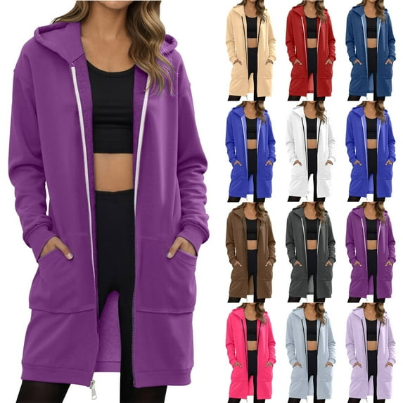 Fewfanhot Oversized Sweatshirt for Women Plus Size Zip Up Hoodies Long Sleeve Tunic Sweatshirt Long Fleece Hoodie Jacket with Pockets