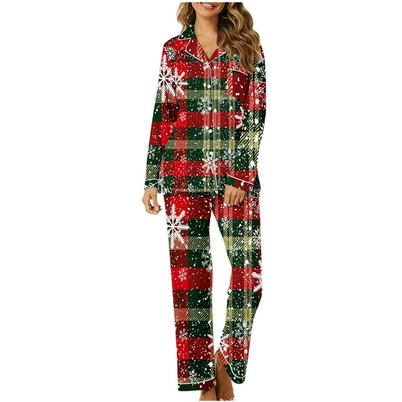 Fewfanhot Pajama Sets for Women 2 Piece Funny Christmas Graphic Print Set Casual Long Sleeve Shirts and Long Pants Outfits