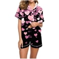 thumbnail image 1 of Fewfanhot Pajama Sets for Women 2 Piece Short Sleeve Loungewear 2 Pcs Satin Soft Pj Sets Button Down Women's Summer Sleepwear, 1 of 5