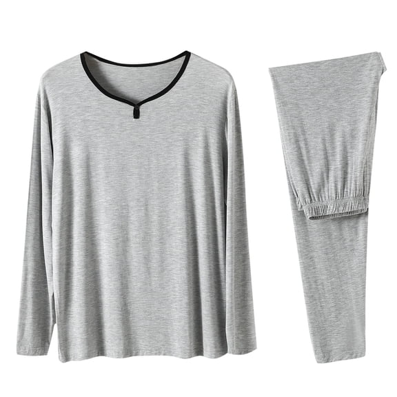 Fewfanhot Pajamas for Men Long Sleeve Pjs 2 Piece Pajama Soft Sleepwear Loungewear with Pockets