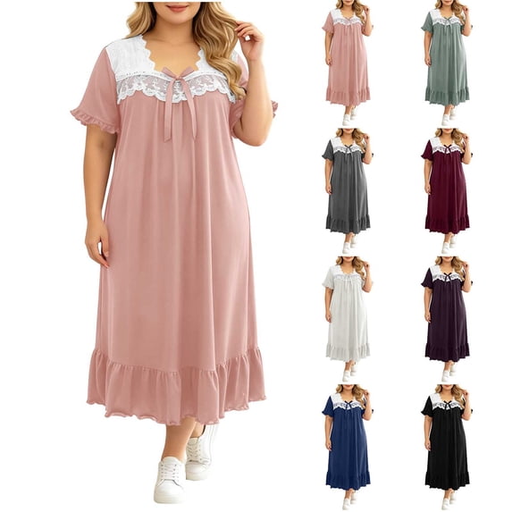 Fewfanhot Pajamas for Women Nightgown Sleeveless V Neck Lace Chemise Sleepwear Nightdress