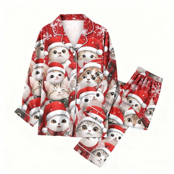 Fewfanhot Pajamas for Women Set Long Sleeve Button Down Sleepwear Holiday Matching Pjs Comfy Lounge
