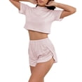 thumbnail image 1 of Fewfanhot Pajamas for Women Set Shorts Striped Print Two Piece Lounge Sets Crew Neck Sleepwear Split Shorts Set Soft Pjs, 1 of 3