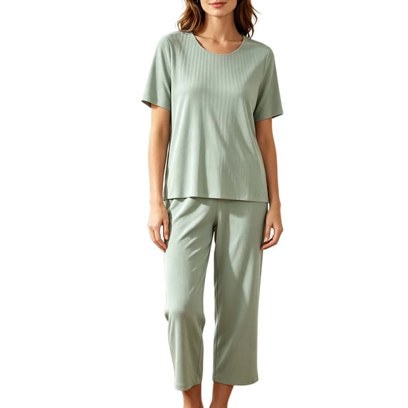 Fewfanhot Pajamas for Women Set Summer Outfits Vacation Loungewear Short Sleeve Tops and Pant Set