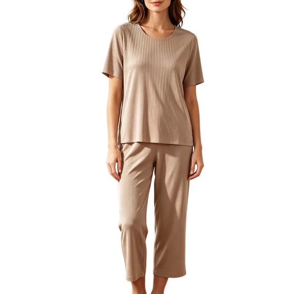 Fewfanhot Pajamas for Women Set Summer Outfits Vacation Loungewear Short Sleeve Tops and Pant Set