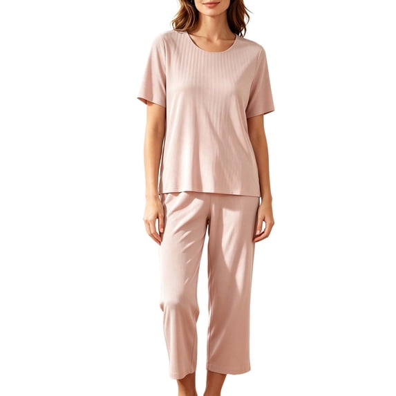 Fewfanhot Pajamas for Women Set Summer Outfits Vacation Loungewear Short Sleeve Tops and Wide Leg Pant