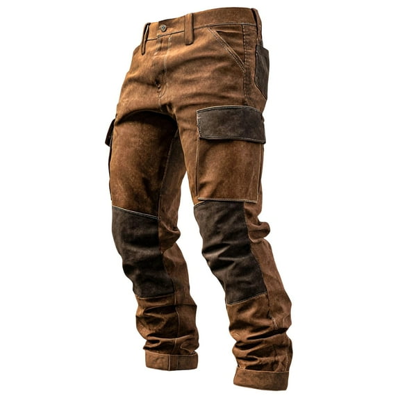 Fewfanhot Pants for Men Baggy Cargo Pants Drawstring Elastic Waist Flap Pockets Loose Pants
