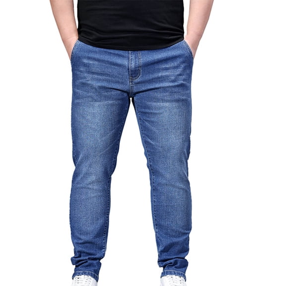 Fewfanhot Pants for Men Plus Size Stretch Jeans Mid Rise Slim Fit Stacked Jeans Big and Tall Straight Skinny Denim Pants