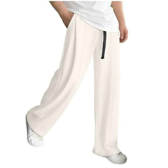Fewfanhot Pants for Men Wide Leg Baggy Sweatpants Drawstring Elastic Waist Athletic Trousers with Pockets Streetwear