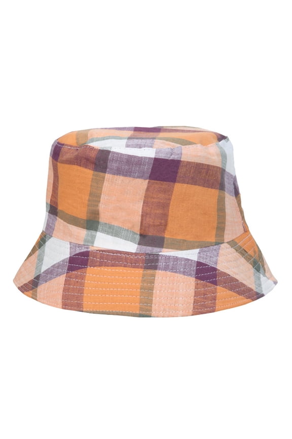 Plaid Print Fisherman Cap for Men Women, Vintage Tartan Checkered Sun Hat, Breathable Lightweight Cotton Bucket Hat for Beach Travel Casual Daily Wear Gift