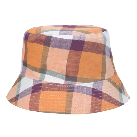 Fewfanhot Plaid Print Fisherman Cap for Men Women, Vintage Tartan Checkered Sun Hat, Breathable Lightweight Cotton Bucket Hat for Beach Travel Casual Daily Wear Gift
