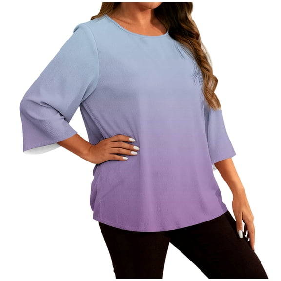 Fewfanhot Plus Size Clothes for Women Tunic Tops Long Sleeve V Neck Blouse Loose Swing Basic Flowy T Shirt for Leggings