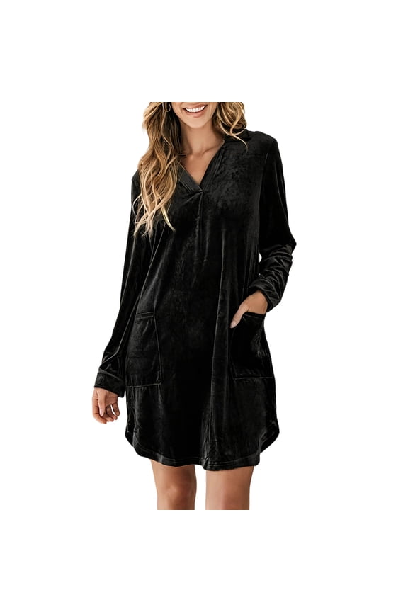 Plus Size Dresses Velvet Button Down T Shirts Swing Mini Dress Casual Long Sleeves Lapel Tunic Tops
