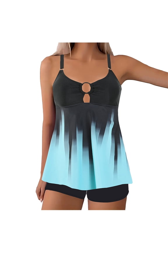 Plus Size Women's Tankini Bikini Set, Two Piece with Chest Cutout & High Waist Shorts Tummy Control Modest Swimsuit for Beach and Pool