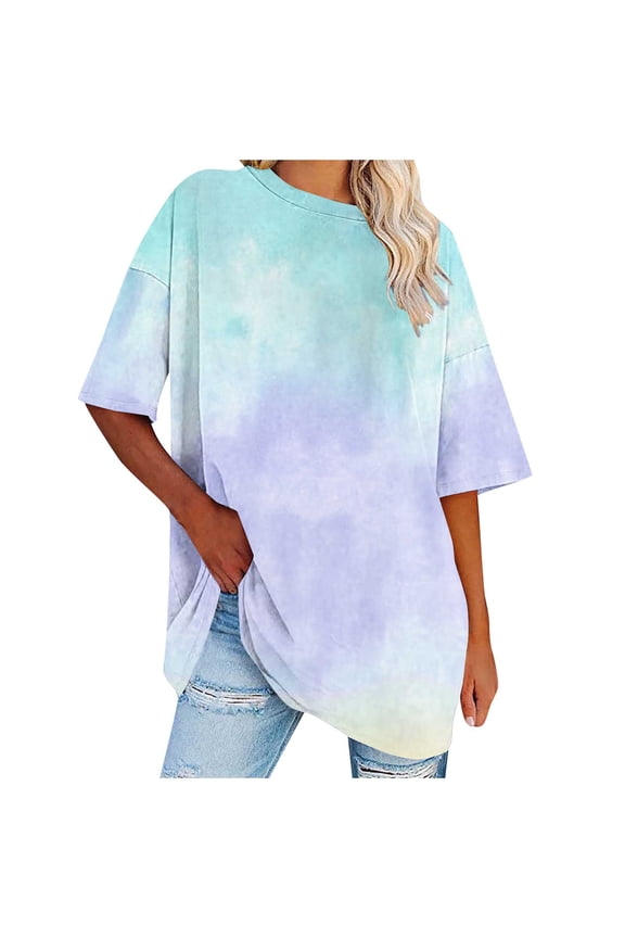 Plus Size Women's Tie Dye Short Sleeve T-Shirt, Colorful Swirl Print Round Neck Casual Top, Soft Cotton Blend Loose Fit Tee for Summer Everyday Wear