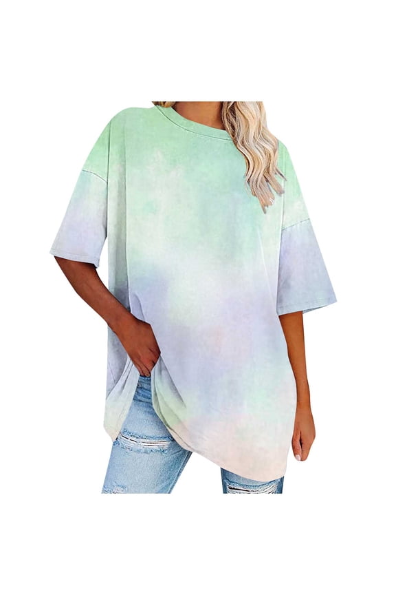 Plus Size Women's Tie Dye Short Sleeve T-Shirt, Colorful Swirl Print Round Neck Casual Top, Soft Cotton Blend Loose Fit Tee for Summer Everyday Wear