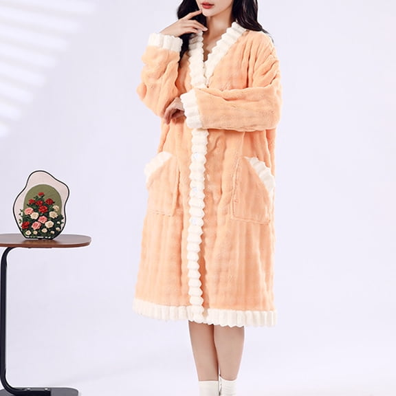 Fewfanhot Premium Hooded Robes for Women - Super Soft Fluffy Cozy Fleece Sleepwear Robe Plush Long Bathrobe