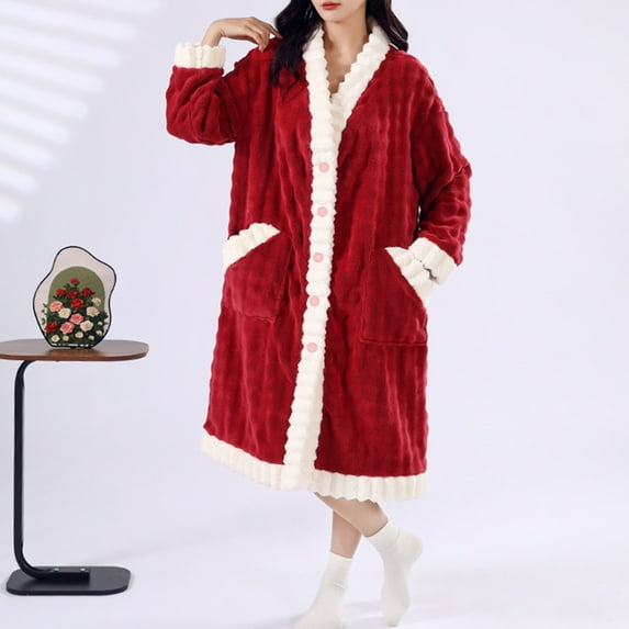 Fewfanhot Premium Hooded Robes for Women - Super Soft Fluffy Cozy Fleece Sleepwear Robe Plush Long Bathrobe