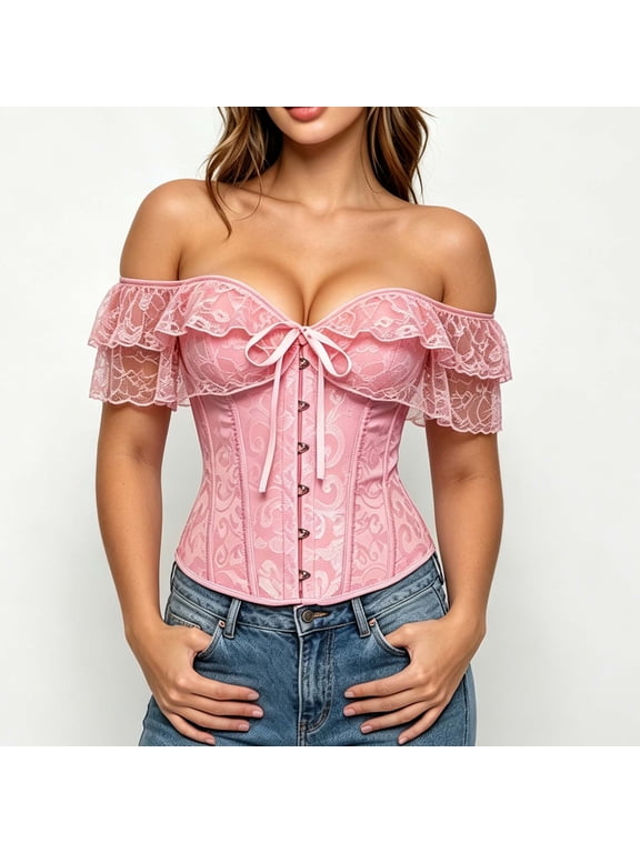 Seamless Shapewear for Women Lace Neck Boned Slim Waist Bustier Crop Tank Daily Party Outfit