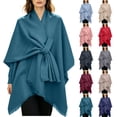 thumbnail image 1 of Fewfanhot Self Tie Fringe Wool Blend Poncho Cape, Open Front Warm Wrap Shawl Coat for Women Fall Winter, 1 of 7