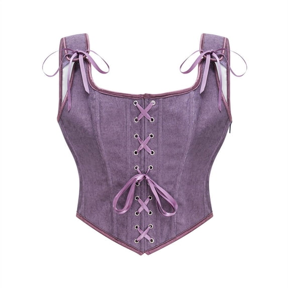 Fewfanhot Shapewear Underwear Vintage Lace Up Tie Front Bustier Shapewear Top Renaissance Corset Tops for Women