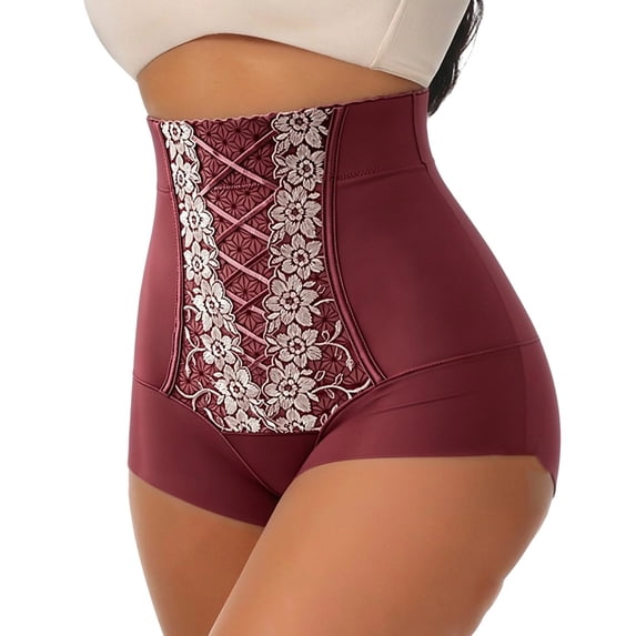 Fewfanhot Shapewear for Women Tummy Control Double-Layer Tummy Compression Lace-Trimmed Leg Openings