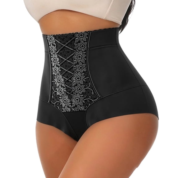 Fewfanhot Shapewear for Women Tummy Control Double-Layer Tummy Compression Lace-Trimmed Leg Openings