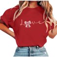 thumbnail image 1 of Fewfanhot Shirts for Women Bow Shirts for Women Love Letter Print T-Shirts Casual Pink Ribbon Short Sleeve Tops, 1 of 6