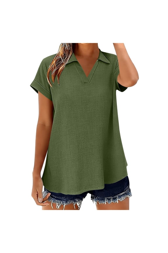 Shirts for Women Cap Sleeve Crop Tops Collared V Neck T Shirts Short Sleev Summer Basic Tees Fashion Clothes