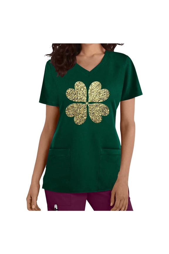 Shirts for Women Scrub Tops for Women, Short Sleeve V Neck Scrub Shirt with Pockets