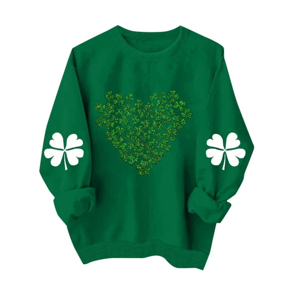 Fewfanhot Shirts for Women St Patricks Day Shirt Women:V Neck Green Shamrock Long Sleeve Shirt Leaf Clover Shirt