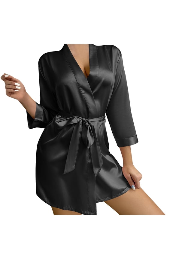 Silk Robe Satin V-Neck Waist Tie Bathrobe Lightweight Wedding Robes for Women Bridal Party Bride Bridesmaids Loungewear