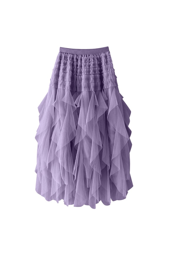 Skirts for Women A-Line Fairy Patterned Elastic Waist Ruffle Tulle Layered Midi Skirt