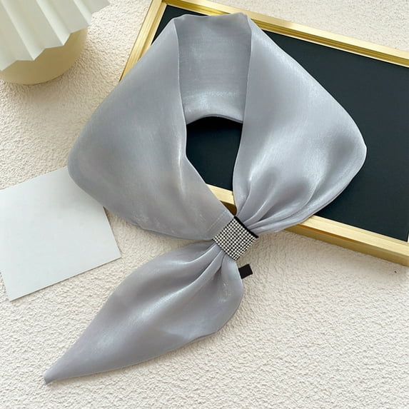 Fewfanhot Small Ear Socket Scarf Solid Color Silk Scarf Hair Head Breathable Lightweight for Women Gift Packed