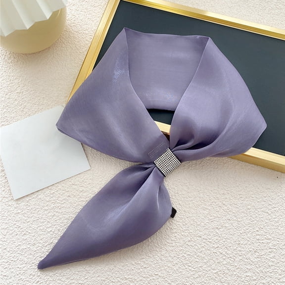 Fewfanhot Small Ear Socket Scarf Solid Color Silk Scarf Hair Head Breathable Lightweight for Women Gift Packed