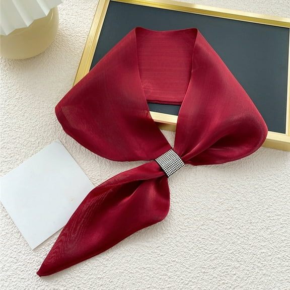 Fewfanhot Small Ear Socket Scarf Solid Color Silk Scarf Hair Head Breathable Lightweight for Women Gift Packed