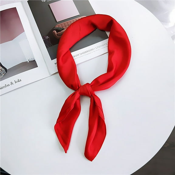 Fewfanhot Solid Color Silk Scarf Silk Hair Wrap Head Scarf Lightweight Square Neckerchief for Women
