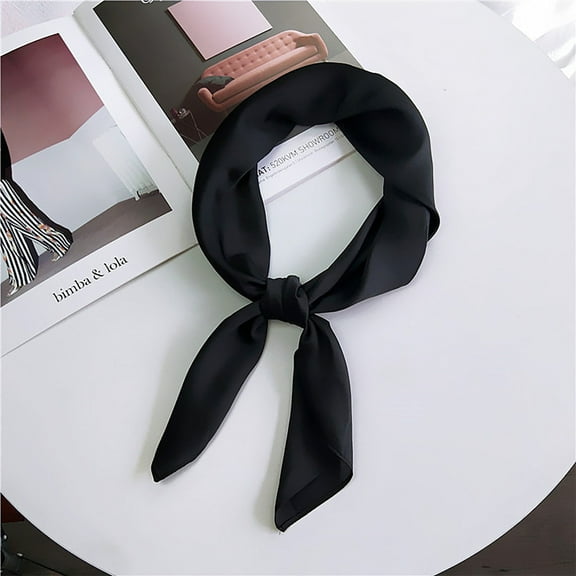 Fewfanhot Solid Color Silk Scarf Silk Hair Wrap Head Scarf Lightweight Square Neckerchief for Women