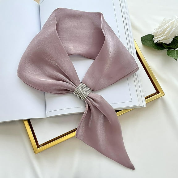 Fewfanhot Solid Color Silk Scarf Small Ear Socket Scarf Hair Head Breathable Lightweight for Women Gift Packed