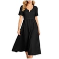 thumbnail image 1 of Fewfanhot Spring Dresses for Women Summer Flowy Midi Dress Casual V Neck Short Sleeve Empire Waist Boho Beach Dress Wedding Guest Maxi Dress, 1 of 8